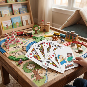 Niños persiguiendo cartas de juego