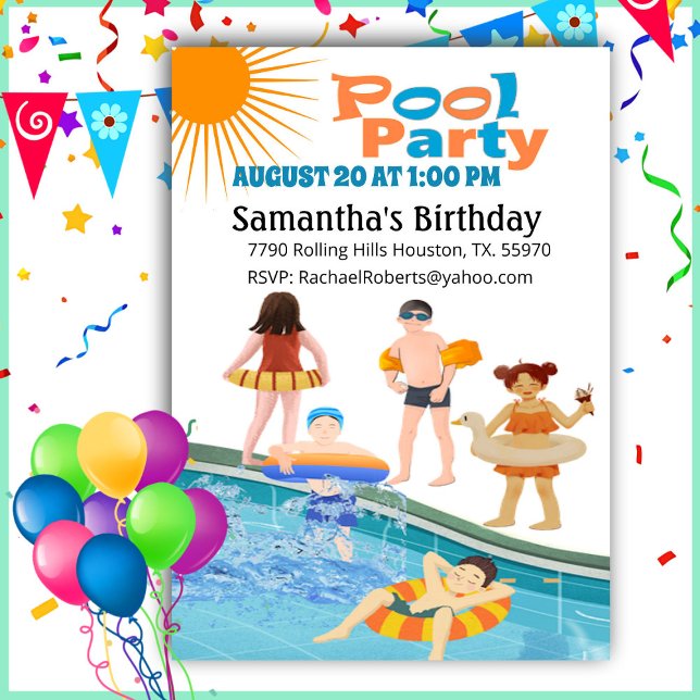 Niños Piscina Fiesta Invitación al cumpleaños (Subido por el creador)
