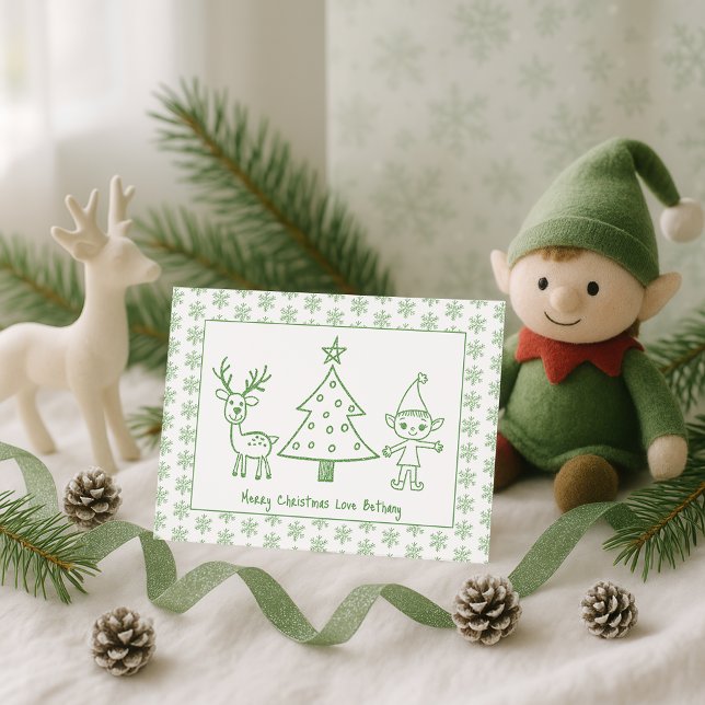 Niños Purpurina Verde Crítica Arte Feliz Navidad (Subido por el creador)