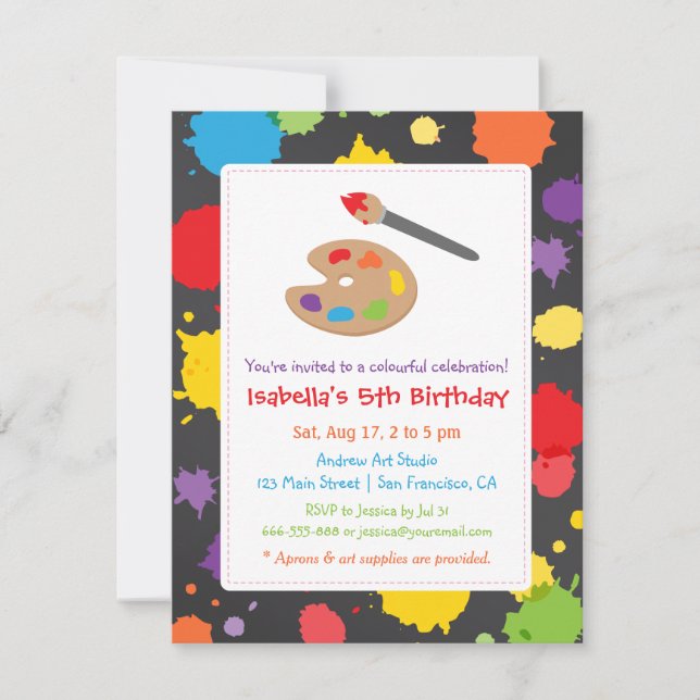 Niños que pintan invitaciones del fiesta de la (Anverso)