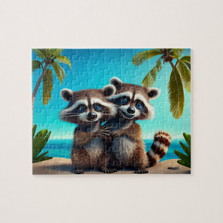 Niños Raccoons Rompecabezas - Tropical
