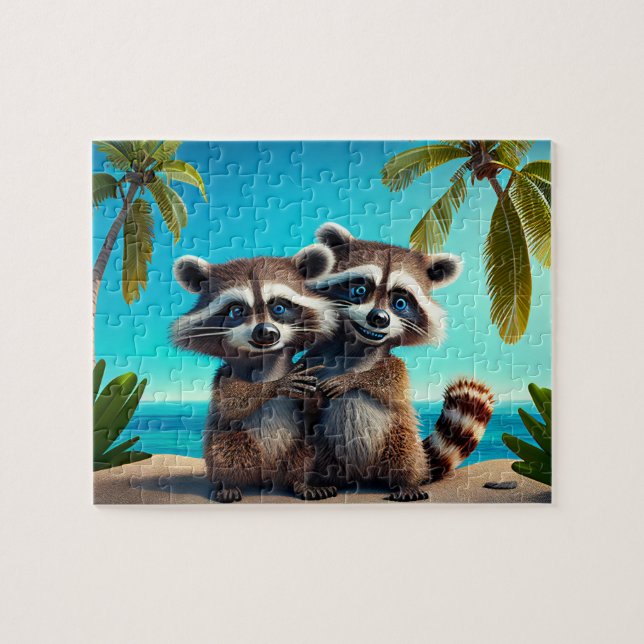 Niños Raccoons Rompecabezas - Tropical (Horizontal)
