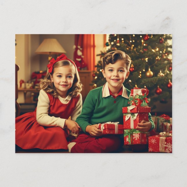 Niños retro, vintage con regalos de Navidad (Anverso)