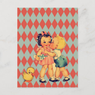 Niños retros del vintage del kitsch de la tarjeta