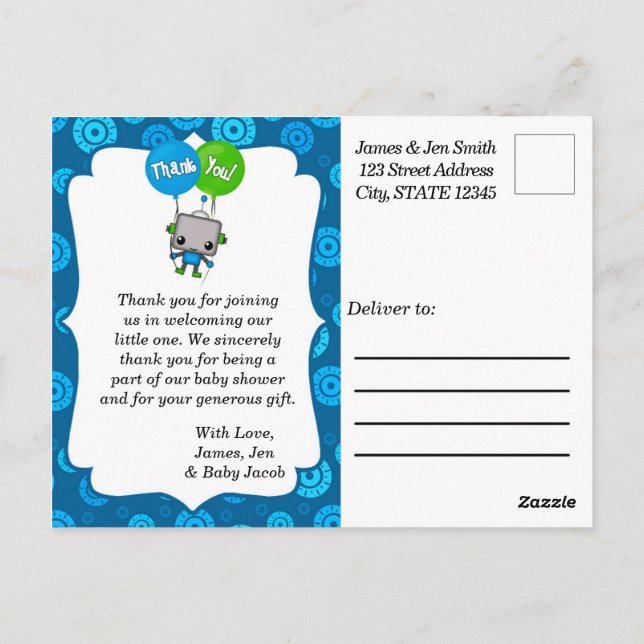 Niños Robot bebé Gracias Tarjetas Postales 072 (Reverso)
