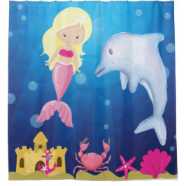 Niños Rubios De Sirena Rosa Bajo Cortina De Ducha 