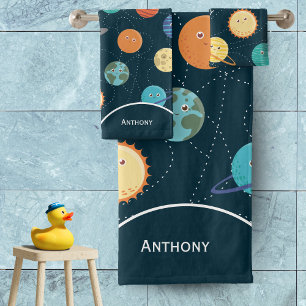 Niños Sistema Solar Planetas Patrón Baño Azul Ba