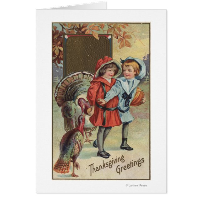 Niños sujetando una calabaza, pavos (Frente)