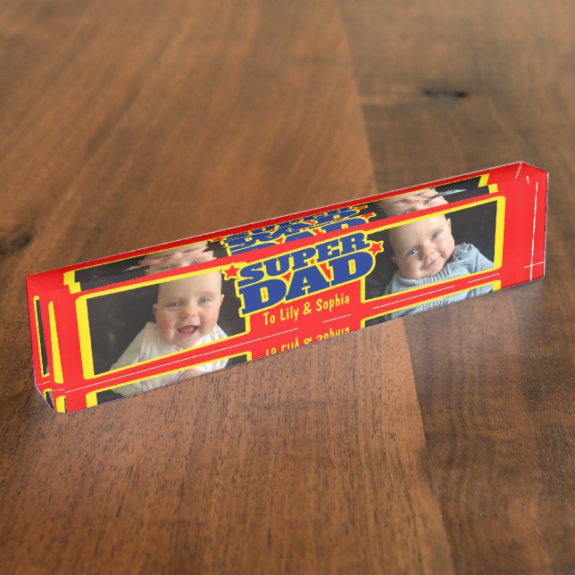 Niños super papá nombrados y placa de escritorio d (Lateral)