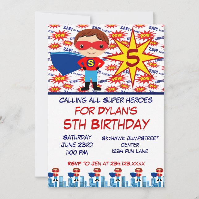 Niños superhéroes invitaciones a fiesta de cumplea (Anverso)