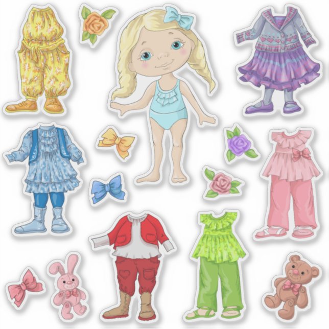 Niños Vestidos-A-Blonde-Doll Pegatina (Anverso)