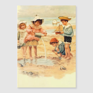 Niños Victorianos Antiguos en la Playa Arte Fino