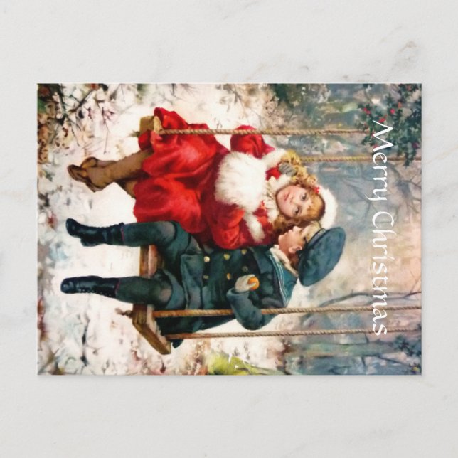 Niños victorianos de época con tarjeta postal gira (Anverso)