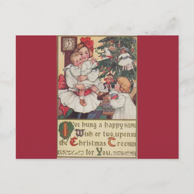 Niños victorianos vintage postal navideña (Anverso)