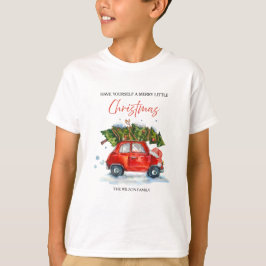 Niños Vintage camiseta navideña - Coche rojo con á