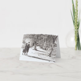 NIÑOS Vintage con tarjeta de Navidad en NIEVE (s.