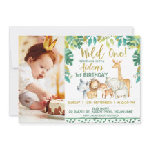 Niños Wild One Safari Foto Invitación al primer cu