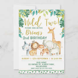 Niños Wild Two Safari Invitación de primer cumplea