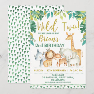 Niños Wild Two Safari Invitación de primer cumplea