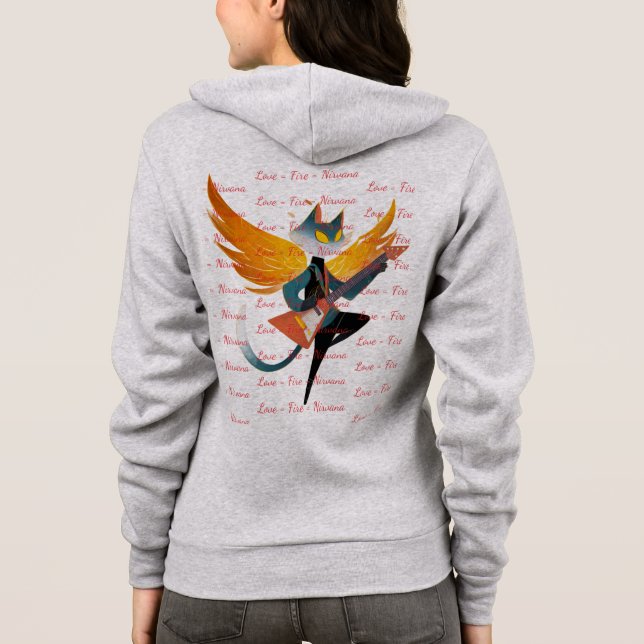 Nirvana Cat con Guitarra y Alas – Sudadera con Cap (Reverso)