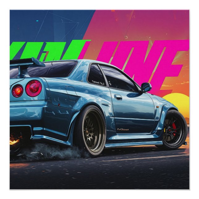 Nissan Skyline GTR R34 Poster - Bayside Blue (Anverso)