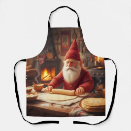 Nisse noruego de Navidad haciendo Lefse, delantal