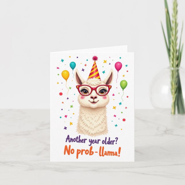"¡No a Prob-llama!" Tarjeta de cumpleaños de Llama (Anverso)