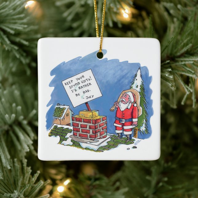 No al adorno de cerámica cuadrada de Santa (Árbol)