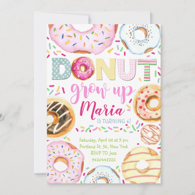 No crezca niños Doughnut Invitación de cumpleaños (Anverso)