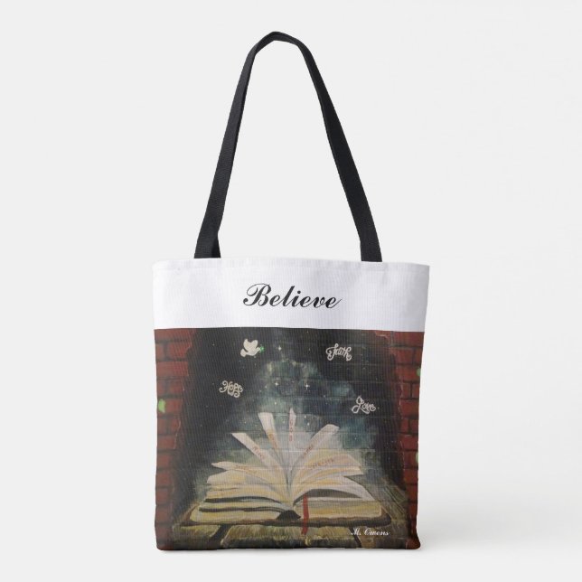 "No dejes de creer". Bolso de tela con estampado i (Reverso)