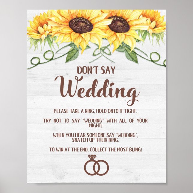NO DIGAS BODA Señal de ducha de novia con girasole (Frente)