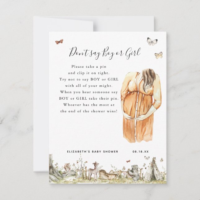 No digas niño o Chica | Juego Baby Shower (Anverso)