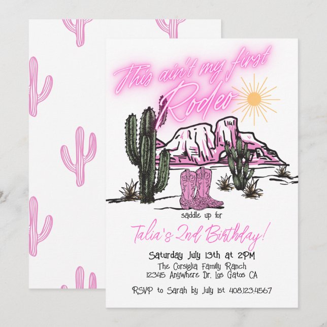 "No es mi primer rodeo" invitación de cumpleaños n (Anverso / Reverso)