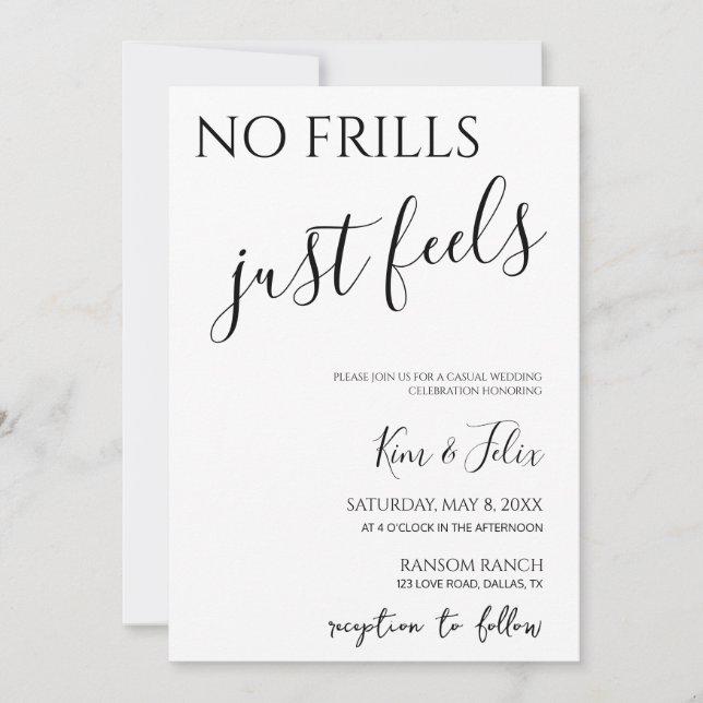 No Frills solo siente la invitación a la boda casu (Anverso)