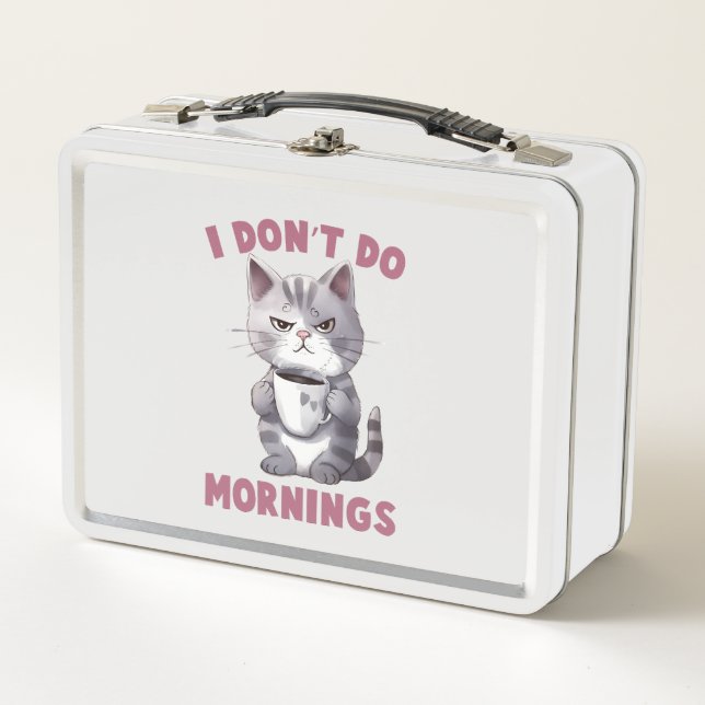 No hago mañanas - Gato gris con café (Anverso)