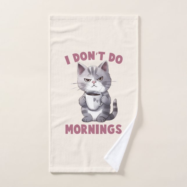 No hago mañanas - Gato gris con café (Toalla de mano)