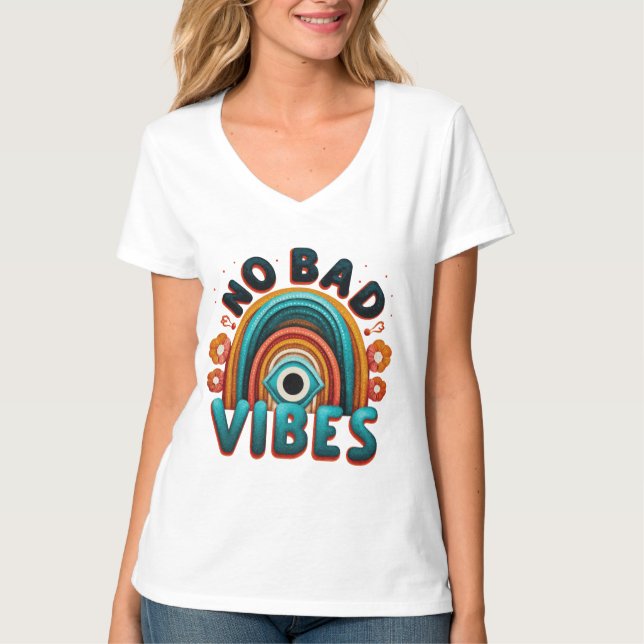 No Malas Vibraciones. Camiseta con Diseño Retro de (Anverso)