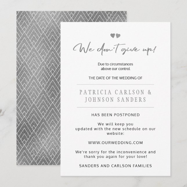 No nos damos por vencidos anuncio de bodas pospues (Anverso / Reverso)