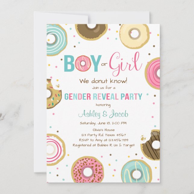 No revelar sexo Invitación a niño o Chica (Anverso)