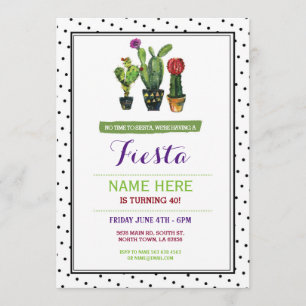 No Siesta Fiesta Cumpleaños Invitación Cactus
