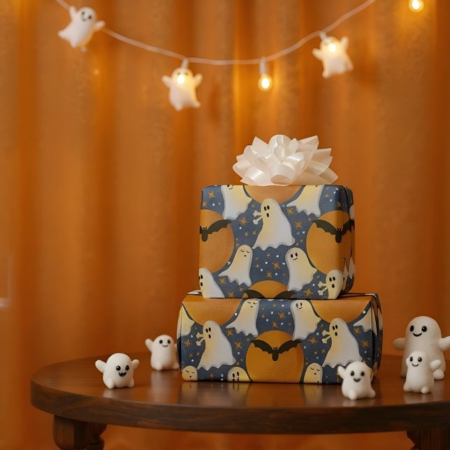 No tan espeluznante naranja envolver papel (Cute ghost wrapping for Halloween gifts, boo baskets, and party favors.)