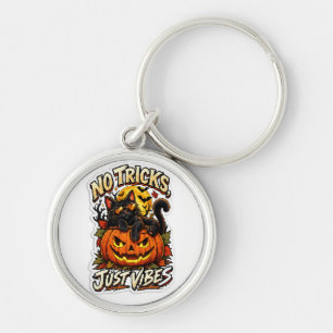 No Tricks Just Vibes Halloween Gato Negro Llavero