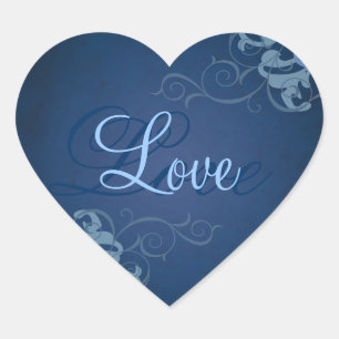 Noble Blue Scroll Heart Blue Love Pegatina