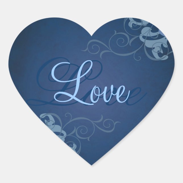Noble Blue Scroll Heart Blue Love Pegatina (Anverso)