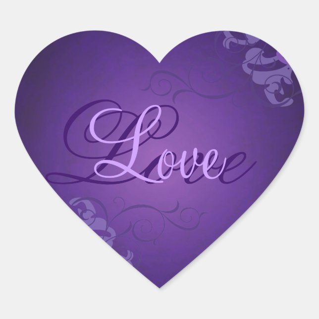 Noble Purple Scroll Heart Purple Love Pegatina (Anverso)