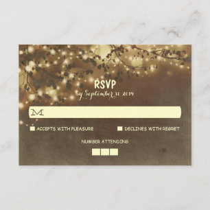Noche alumbra las tarjetas RSVP de boda rústica