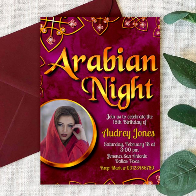 Noche árabe con foto - Invitación rosada (Subido por el creador)