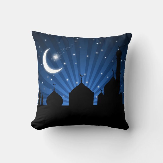 Noche azul de la silueta de la mezquita - almohada (Anverso)