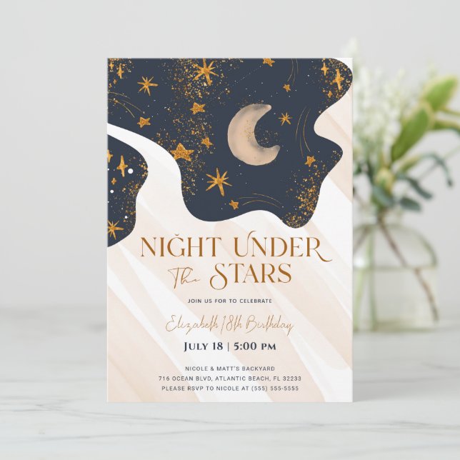 Noche Bajo Las Estrellas Invitación Al Cumpleaños (Anverso de pie)