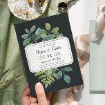 Noche Botánica Guardar la tarjeta de fecha<br><div class="desc">Botánica vintage guardar la tarjeta de fecha muestra los detalles de su boda de forma única en bloques de color negro y caligrafía, sobre un fondo de hojas de color verde pintado, ramas, helechos y follaje. Un rico fondo negro añade dramatismo y elegancia. Guarde las fechas de forma inversa a...</div>